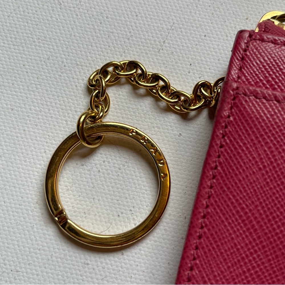 PRADA Saffiano Metal Zip Around Key Holder Peonia Pink Gold Wallet Chain - Picture 3 of 10